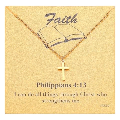 TGOLM Small Gold Cross Necklace for Women Inspirational Quote Philippians 4:13 Verse Jewelry Encouragement Christian Gift Cover
