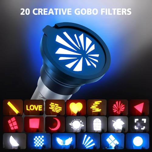 Image of RGB Photography Flashlight 10W LED Video Spotlight with 4 Colors, 20 GOBO Filters, Adjustable Beam Zoom, Portable Rechargeable Light for Photo & Content Creation