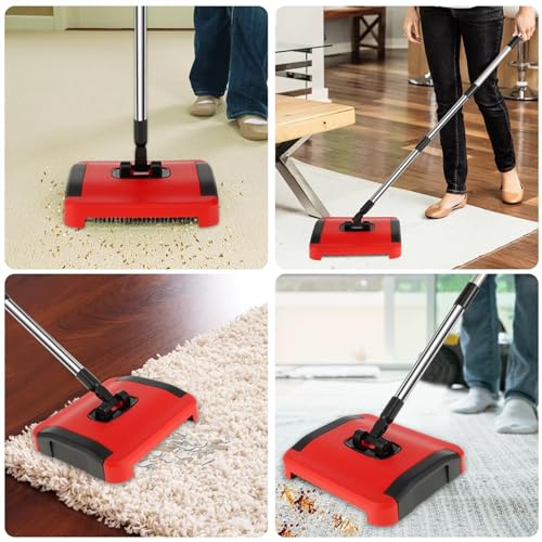 Carpet Floor Sweeper, Manual 3 Rolling Brushes Floor Carpet Brush, Non Electric Quite Rug Roller Brush Push for Cleaning Pet Hair, Loose Debris, Lint - Image 5