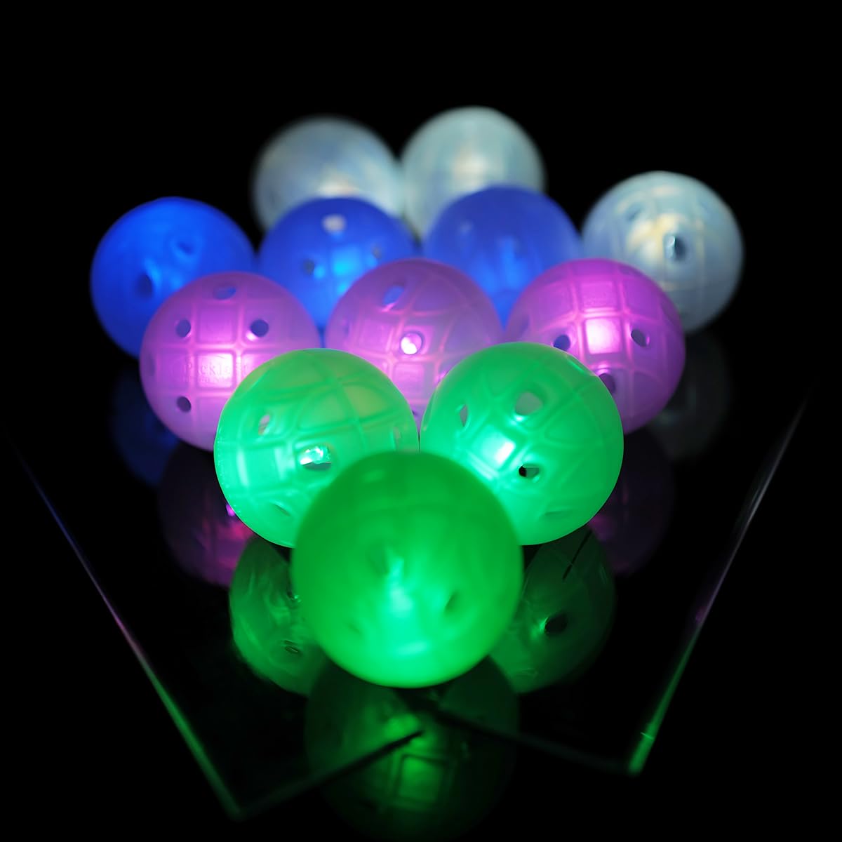 PickleStar Glow in The Dark LED Light-Up Limited Flight Golf Practice Balls - Plastic Balls for Baseball Batting Training, Swing Practice