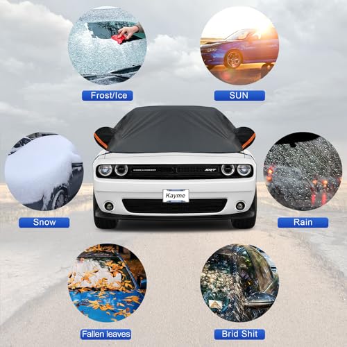 image for kayme Half Car Cover, Windshield Cover for Ice and Snow Top with Refle