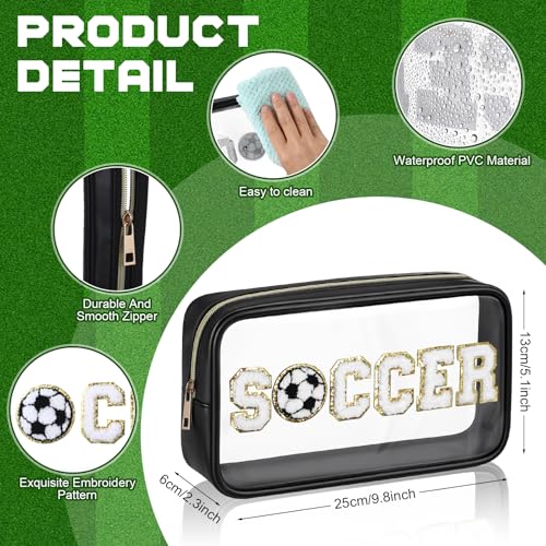 6 Pcs Soccer Clear Cosmetic Makeup Bag with Chenille Letter Patch Sport Goodie Clear PVC Pouch Organizer Waterproof Travel Toiletry Bags for Sports Theme Birthday Party Supplies2