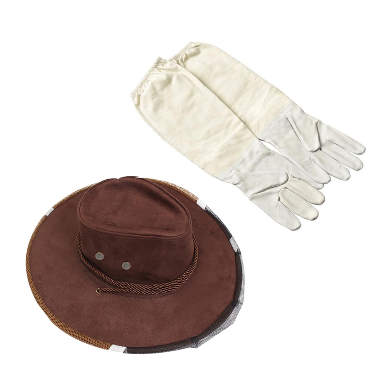 Milisten Cappello da Apicoltore Antipee in Denim con Rete Protettiva Viso e Guanti in Pelle di Pecora 3 Pezzi per Passeggiate e Protezione Sicura