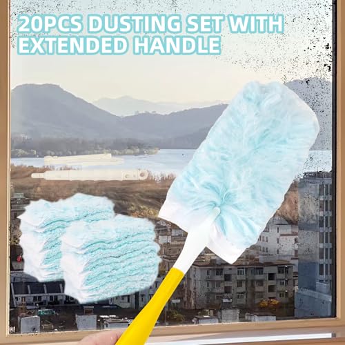 Image of Duster Refill for Cleaning Duster Compatible with Swiffer Heavy Duty Duster Refill, 20 Count Heavy Duty Dusters Refills, Multi-Surface 360 Dusters with 1 Handle for Cleaning (20pcs Blue)