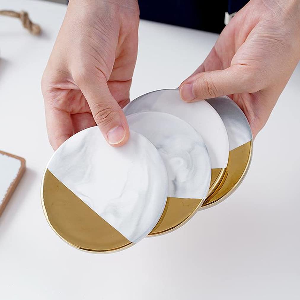 Bierdeckel Marmorgetränk -Untersetzer von 6 Tasse Untersetzer mit goldenem Messing verhindern Tischplatten und Möbel Schäden Sie die Teetassen -Untersetzer for Home Office Untersetzer für Couchtisch (