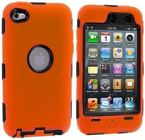 Hybrid Case Compatible with Apple iPod Touch 4th Generation, Black Hard/Orange Skin
