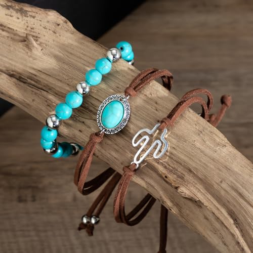 tenghong2021 Ethnic Style Hand-woven Turquoise Beaded Bracelet for Women Vintage Bird Multi-layer Wrapped Leaf Hand Rope Western Bracelets Boho Cowboy Cowgirl Layered Bracelets Jewelry Accessories3