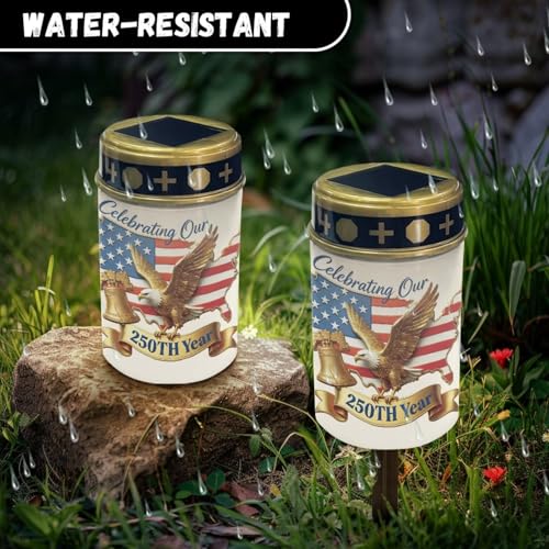 Image of Poceacles Eagle USA Flag 250th Pattern Solar Lights Patriotic Decor Outdoor Waterproof Cemetery Candles Solar Powered Grave Outdoor Decorative Walkway Lights for 4th of July Decorations, Set of 4