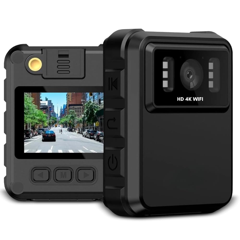 MatLogix 4K HD WiFi Clip-Cam Body Camera –, Mobile Wireless, Night Vision, 150° Wide Angle, IP65 Waterproof, Audio/Video Recording for Security, Law Enforcement & Personal Use