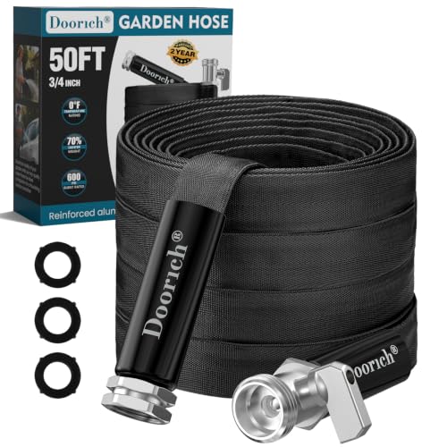 Doorich Garden Hose, Lightweight, Ultra Flexible, Durable, Kink-Free Water Hose with Valve - Made of TPU, Drinking Water Safe Material, Non-Shrinking, Easy to Store, All-Weather, Black (50 FT)