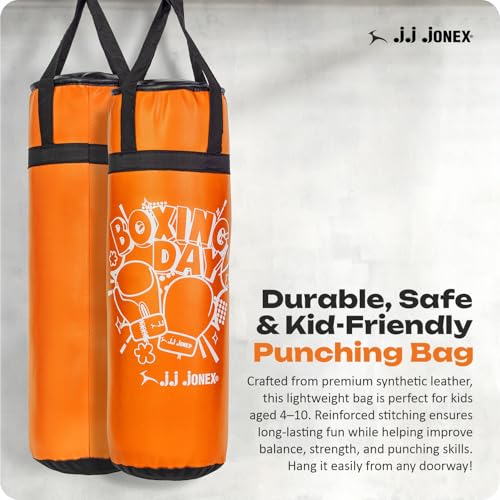 Image of JJ Jonex Sports Kids Boxing Punching Bag Set - Heavy Boxing Bag, Gloves, MMA, Home Gym & Martial Arts Training Equipment | for Boys & Girls for Age 3 4 5 6 7 8 Years |Orange Color |