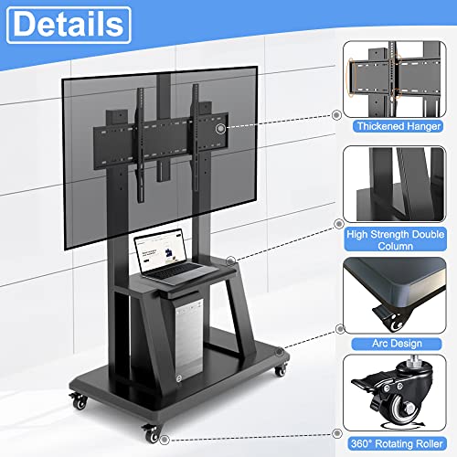Hellsehen 9331632972627 Mobile Tv Stand,Rolling Tvs Cart On Wheels Height Adjustable Heavy-Duty Floor Stand Base For 32-75 Inch Lcd Led Oled Flat Panel Screens Smartboard Movable Holds Up To 100Lbs thumb #2