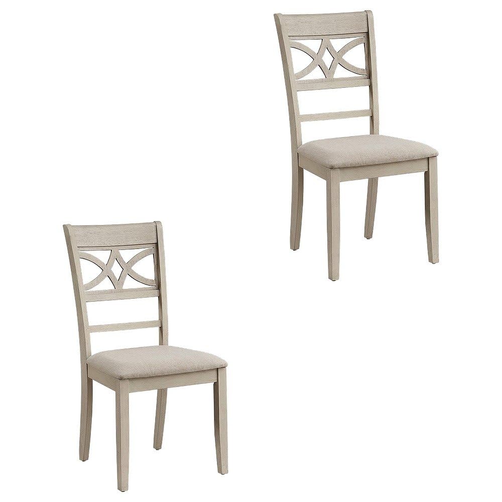 Linen-Upholstered Side Chair with Wood Frame by Furnifact – Wood, Beige; Antique Bone White, Pack of 2