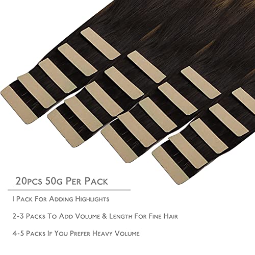 WENNALIFE tape Real Hair Extensions, 20 Pieces, 50 g, 45 cm / 18 Inches, Balayage Dark Brown to Chestnut Brown, Remy - Image 2