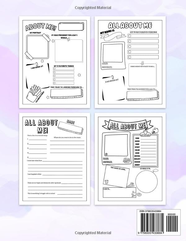 All About Me Worksheets and Coloring Book Discover and Celebrate Your Unique Self: 30 Stunning Designs Perfect Gifts for All Ages - Image 2
