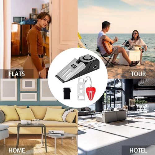 QEEYON Türstopper Alarm & Tragbares Türschloss, Alarm-Keil mit 120-dB-Alarm, Einstellbares Doppelschutz-Sicherheitstür-Kit für den persönlichen Schutz von Heimhotels und Reisen