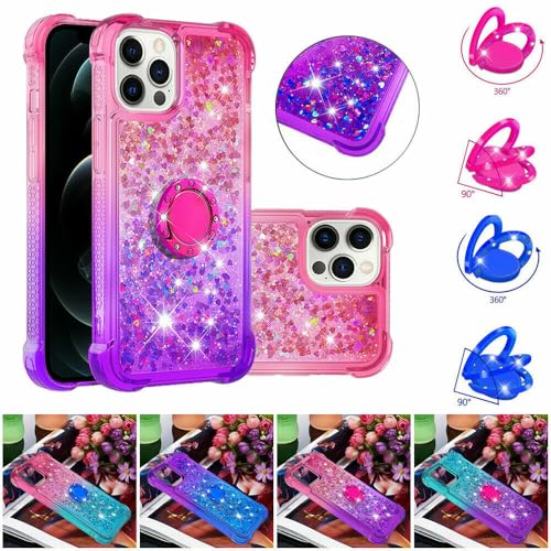 Coque iPhone 6 avec anneau support et paillettes rose violet protection silicone