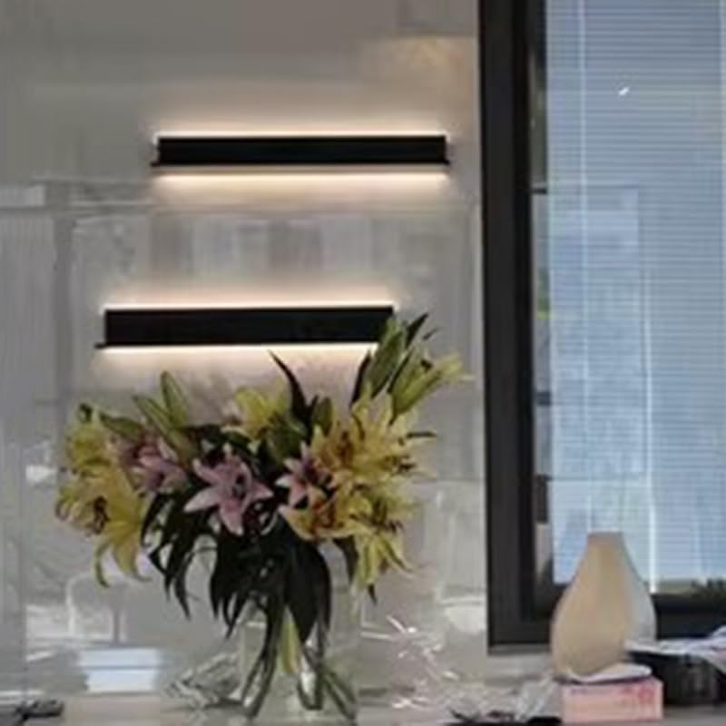 Estantes de pared flotantes LED versátiles, estantería de metal negro con luces integradas, paquete de 4 (50 x 20 cm), ideal para decoración del hogar, exhibición de pared moderna y nización
