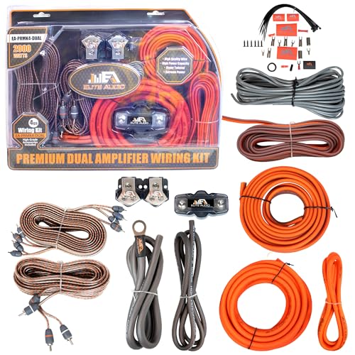 Elite Audio 4 Gauge Dual Amplifier Wiring Kit 2000W CCA Amp Install Kit for 2 Amplifiers EA-PRMK4