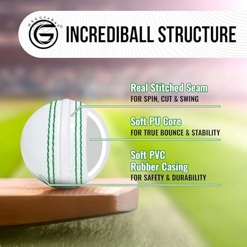 Image of Soft Rubber Cricket Ball for Practice | Outdoor & Indoor Practice Cricket Ball with Core & Stitched Seam | Realistic Feel, True Bounce & Swing for Practice, Honing Skills & Family Fun
