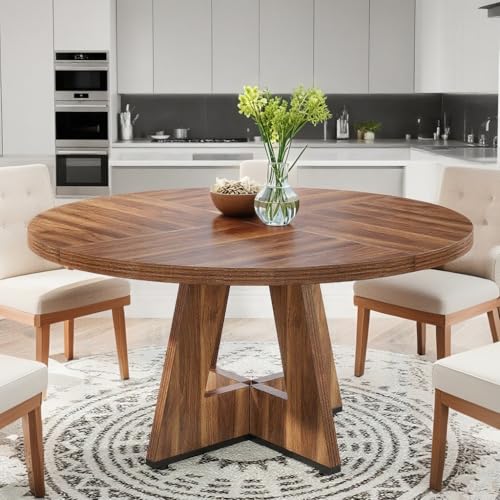 Estiliza Mesa de comedor redonda, mesa de cocina, mesa de comedor de madera, mesas de comedor de 120 cm para 4 personas, mesa de comedor de granja para sala de estar, marrón rústico
