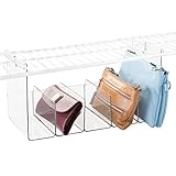 mDesign Plastic 5 Compartment Hanging Closet Storage Organizer Tray, Divided Sections for Holding Sunglasses, Wallets, Clutch Purses, Accessories, Hangs Below Shelving, Grypp Collection - Clear