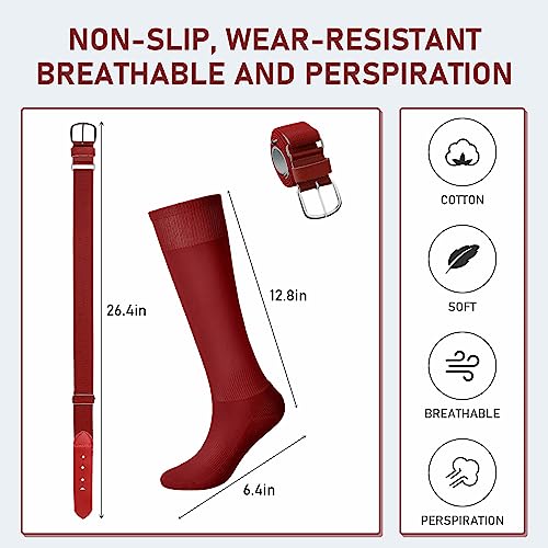 Image of Zhanmai Baseball Belt and Socks Combo, Adjustable Elastic Belt and Softball Socks, Multiple Sizes for Youth Boys Girls, Adult