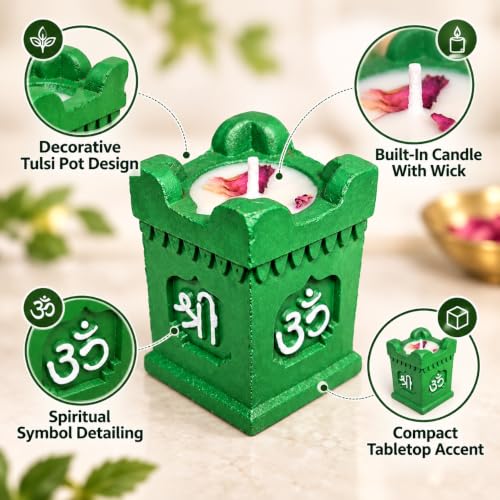 Image of Tulsi Pot Decorative Diya Holder Combo Set of 4, Square Om Design