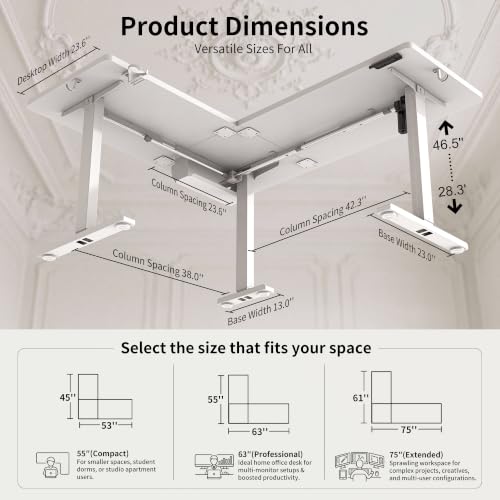 Image of WALKINGDESK 63x55 Inches Reversible L Shaped Standing Desk, Height Adjustable With Cup Holder, Electric Corner Computer Workstation, Sit Stand up Home Office, Standing Desk with Cable Management White