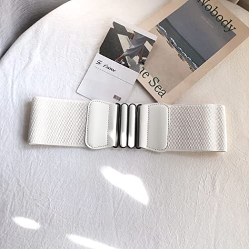 Retro Wide Cinch Belt Womens Corset Waist Band Vintage Bandage Elasticity Girdle Wrap Gothic Elastic Waist Belt with Flat Buckle for Costume – White3