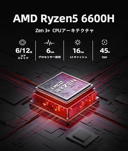 FIREBAT ミニ PC Ryzen 6600H (6C/12T、最大 4.5GHz)、ゲーミングpc 45W、AMD Radeon 660Mフル機能タイプC 三画面出力DP2.0 (4K@160Hz)、HDMI 2.1、WiFi6、BT5.2、USB3.2、デュアルSSDスロット 16GB DDR5 RAM 4800MHz 512GB M.2 2280(PCle3.0) SSD minipc
