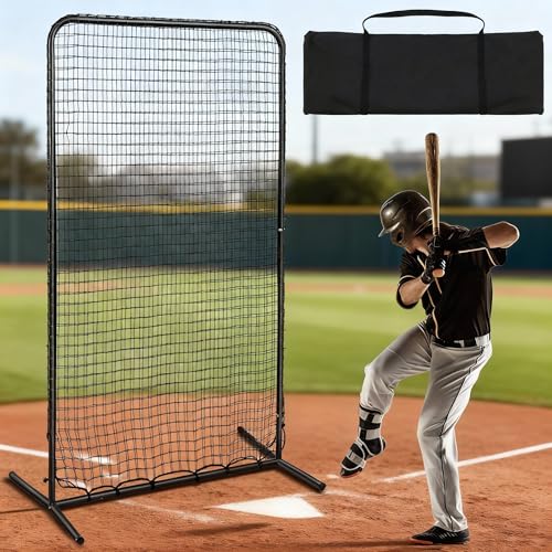 ShinyRelief I Screen Baseball for Batting Cage Baseball Softball Pitching Screen Net Pitcher Protection Pitching Net Protector with Portable Bag for Batting Cage Practice(7 x 4 ft)