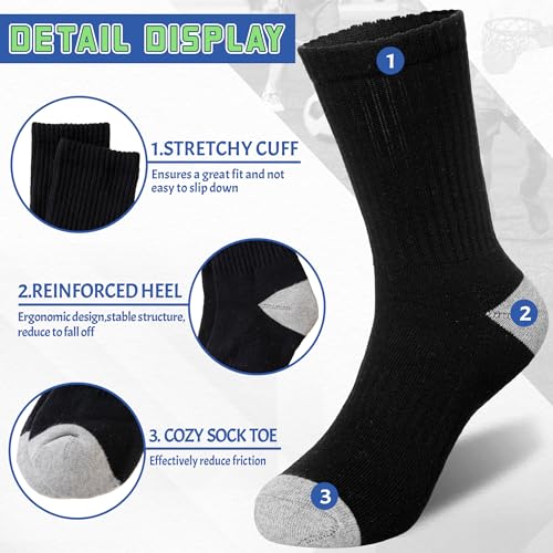Image of SeeyAN Kids Socks Boys Crew Athletic Half Cushioned Cotton Sport Running Breathable Socks 6 Pairs