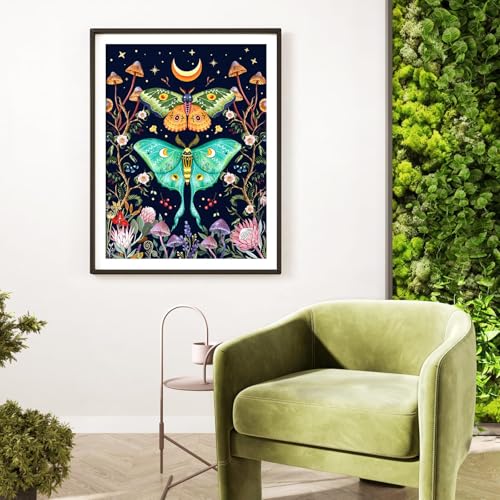 Image of SANYUN Diamond Art Kits for Adults Beginners,Luna Moth 5D Diamond Painting for Adults,DIY Flowers Mushroom Paint with Diamonds Art Crafts for Gift and Decoration(12 X 16 Inch)
