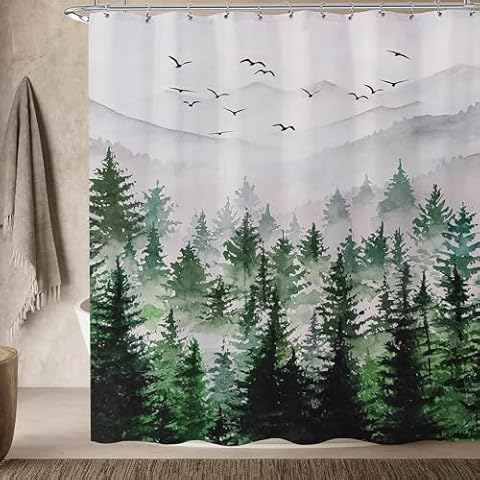 Opeoddie Green Misty Forest Shower Curtain Set Cover