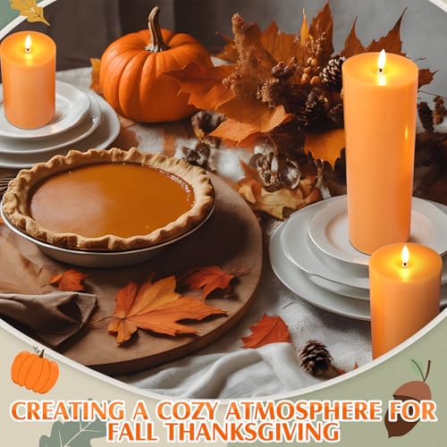 Image of Retisee 3 Pcs 6 /8 /12 Inches Orange Flameless LED Candles with Remote and 2 /4 /8h Timer Battery Operated Wax Flickering Candles for Fall Gatherings, Thanksgiving Harvest Pumpkin Seasonal Home Decor