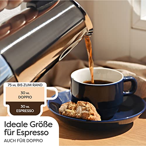LUKA Espressotassen-Set – 6 Keramiktassen Mit Untertassen & Metallständer, 118 Ml, Marmoriergrau