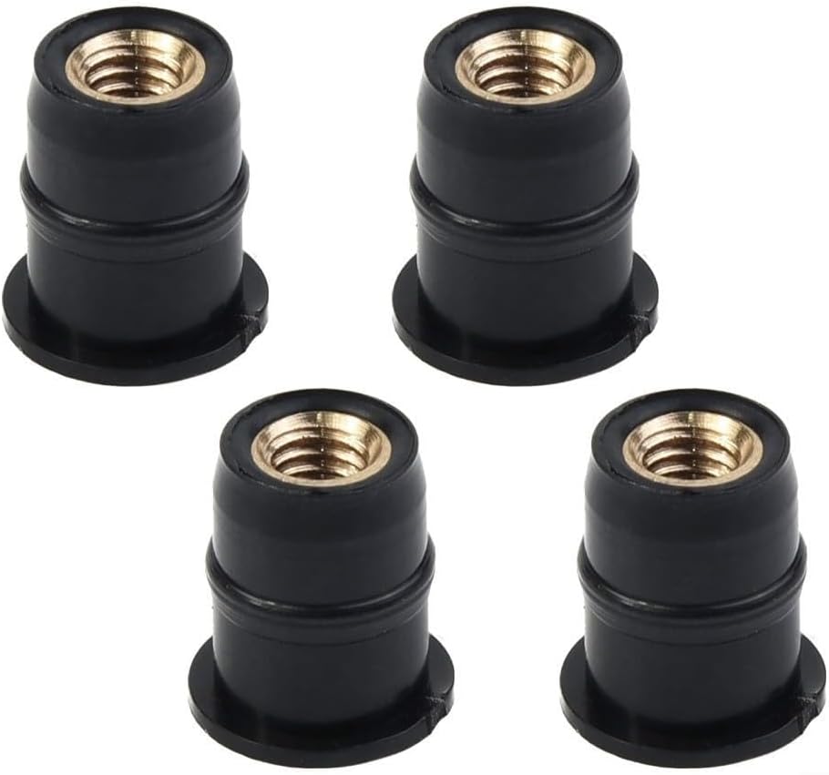 4PCS Motorcycle Windshield Rubber Nuts M5 (5mm) with Brass Insert Vibration Damping – Panel Mounting Fasteners Compatible with and Motorcycle Bodywork