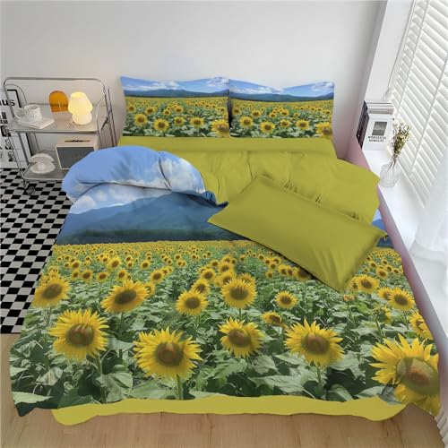 Housse de Couette Tournesol 140x200 | Parure Lit Microfibre Douce