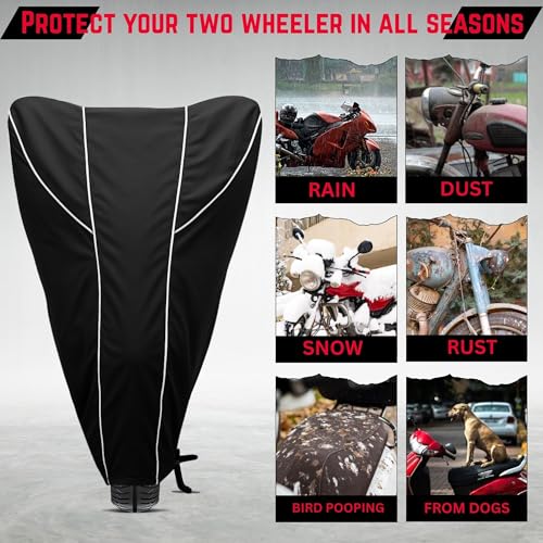 Image of 100% Waterproof Jupiter 125 Bike Cover | Polyester Body Cover for Rain & Sun | UV Protection, Dustproof, Scratch Resistant, Windproof, Heat Resistant, Vehicle Specific Fit (Black)