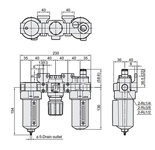 1/2" COMBO AIR LINE PARTICULATE FILTER MOISTURE TRAP LUBRICATOR REGULATOR Southern FRL