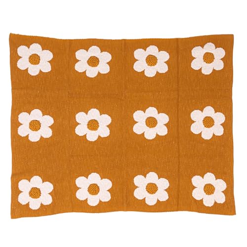 Image of Creative Co-Op Cotton Knit Baby Blanket with Flower Prints, Multicolor