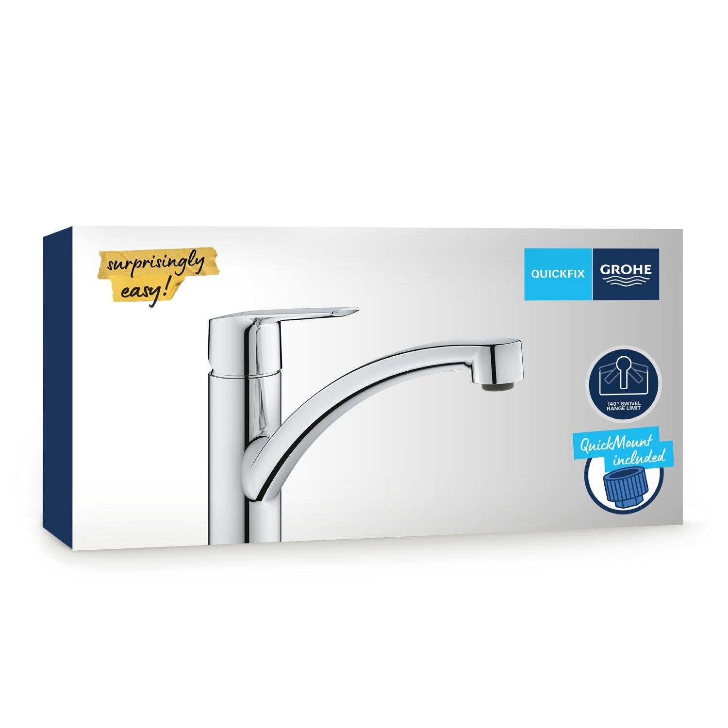 GROHE QUICKFIX Start Rubinetto Miscelatore Monocomando per Lavello, Cromo, Bocca girevole, Strumento di Installazione Incluso