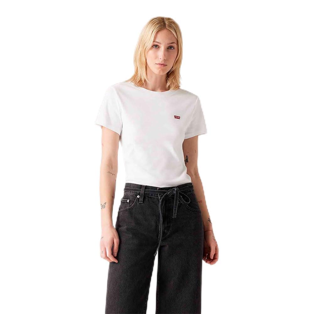 Levi's Maglietta a Maniche Corte da Donna Essential Housemark, Bianco., XS