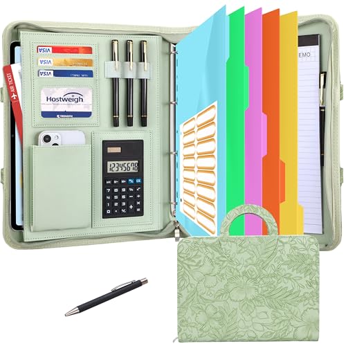Leathario Schreibmappe A4 mit 5er Register DIN A4Konferenzmappe mit 4 RingbuchDokumentenmappe mit ReißverschlussGriffKlemmbrett Ordner für Meeting Business Mappe für Schule Uni