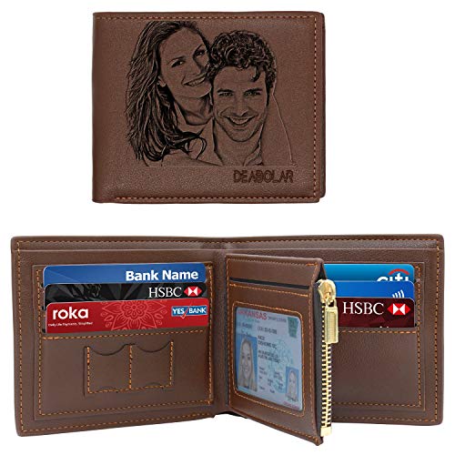 Aolun Custom Photo Wallets for Men,Customized Engraved Leather Wallets,Personalized Gifts for Father,Husband,Son
