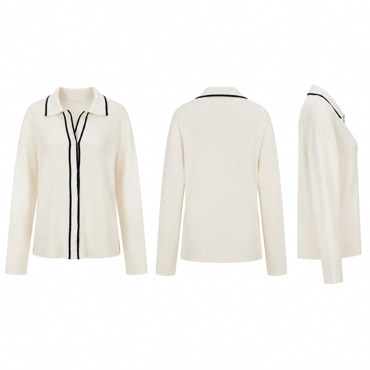 Gilet Cardigan en Maille pour Femme Coupe Ajustée Manches Longues Col Boutonné Léger Col en V Idéal pour Une Tenue Décontractée Au Bureau