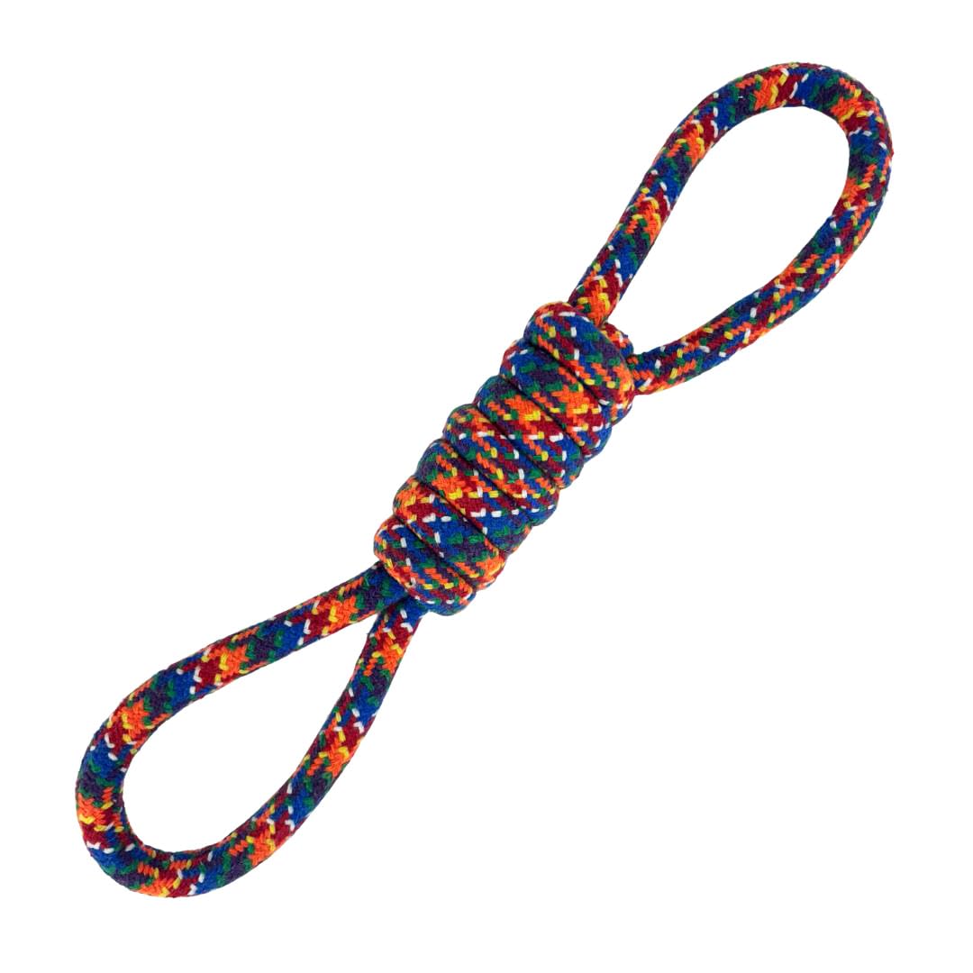 HugglePets Mountain Rope Figure 8 Dog Toy | Multi-Coloured Braided Knot Tugger | Double Handle Dental Chew | Let's Play Interactive Tug of War Puppy Fetch Toys | Cleans Teeth & Massages Gums | 33cm