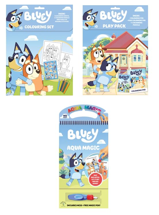Marjen Bluey Activity Set 1 - Including Colouring set, Aqua Magic and Play Pack. Providing hours of entertainment and creativity for young fans of Bluey.