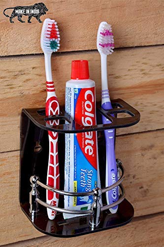 SHREE HANS CREATIONDS Enterprise | Wall Mounted self Adhesive Acrylic Tooth Brush Holder/Stand/Tumbler/Toothpaste for Bathroom Stand Organizer Rack for Home (Small Black)